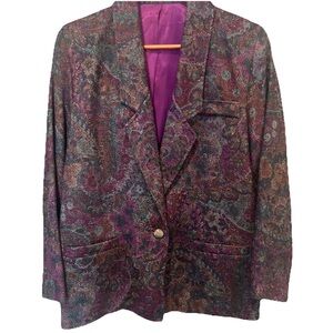 Vintage Paisley Tapestry Blazer Purple Boho L